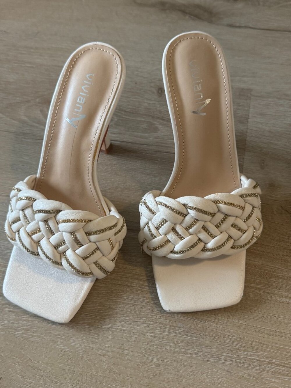 Cream and Gold braided heels sandals